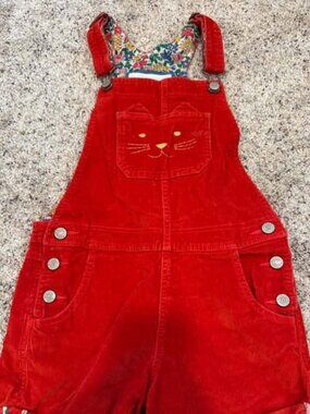 Mini Boden Red Cord Shortalls Cat Pocket 8-9Y